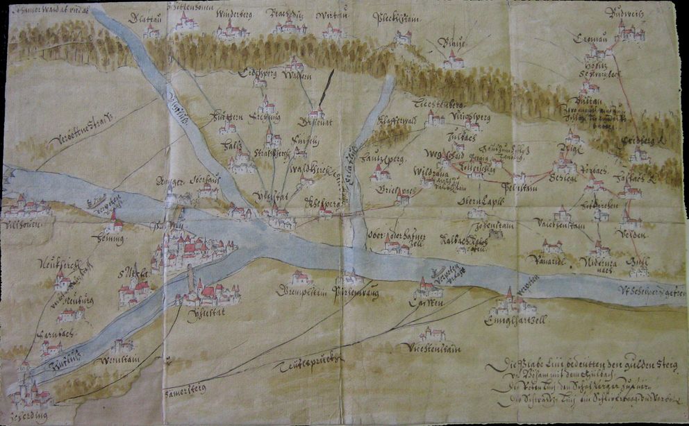 Karte der erlaubten und verbotenen Wege nach Böhmen nach 1608