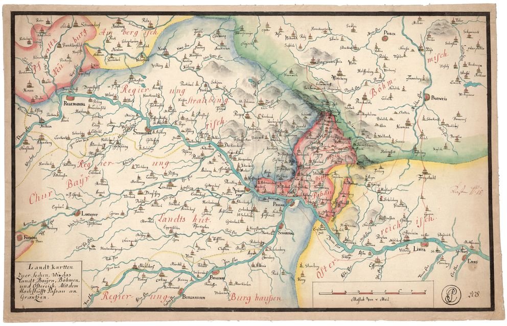Karte des Passauer Fürstbistums und benachbarter Gebiete im 18. Jahrhundert