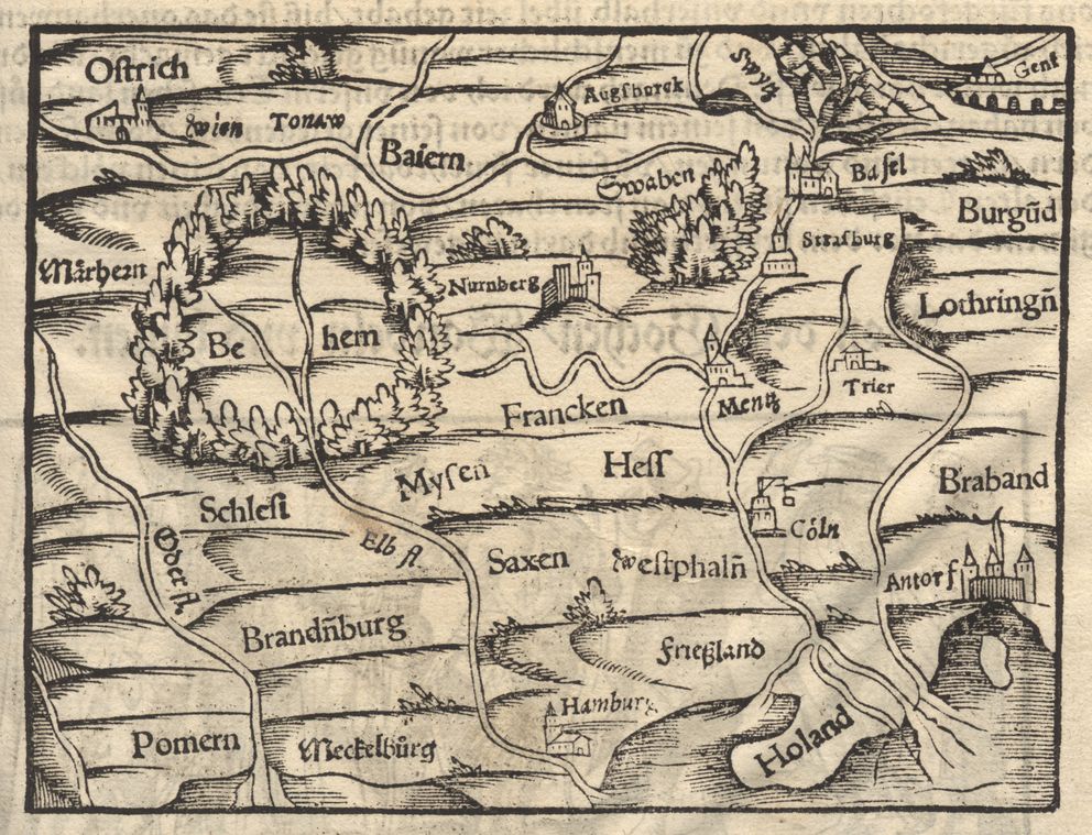 Karte von Deutschland circa 1550