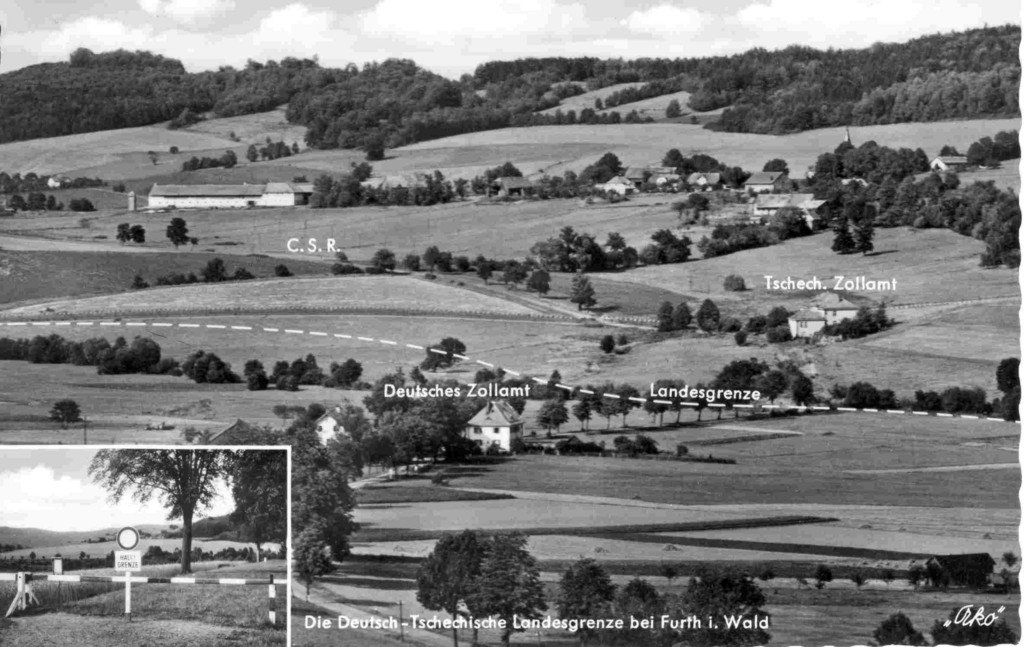 Hrani?n&iacute; p?echod Folmava - Furth im Wald, pohlednice 1960-1970. Zdroj: Bavorsk&aacute; pohrani?n&iacute; policie.