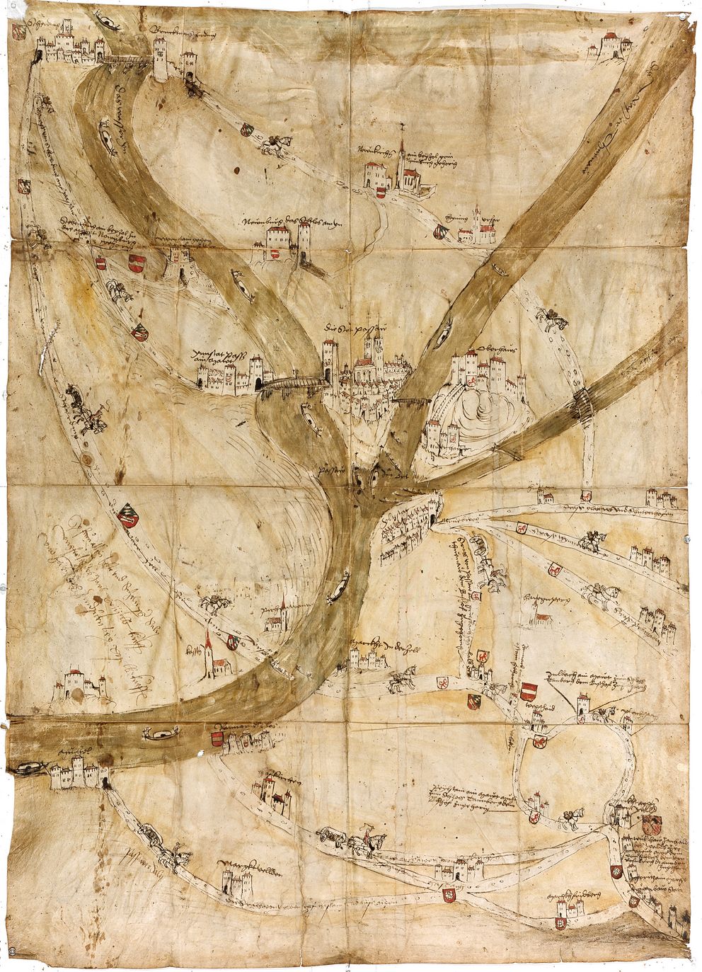 Nejstarší mapa solných stezek v okolí Pasova, 1520