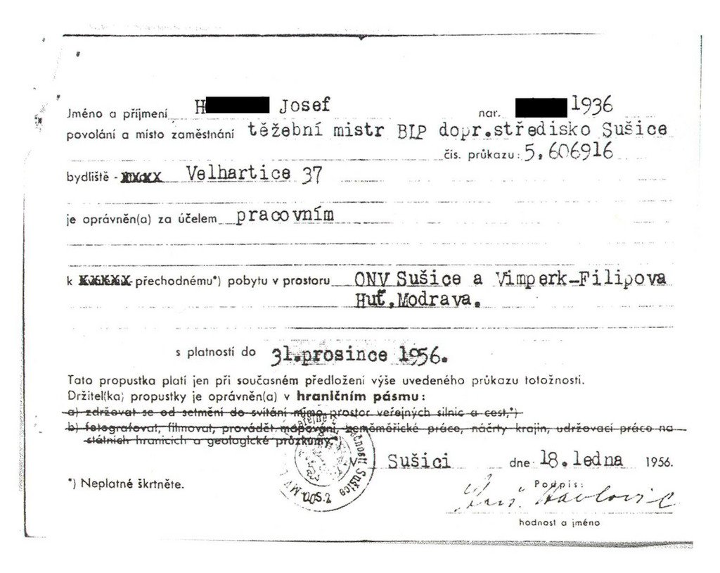 Propustka do hrani?n&iacute;ho p&aacute;sma, 1956. Zdroj: BayHStA, Pr&auml;sidium der Bayerischen Grenzpolizei 924.